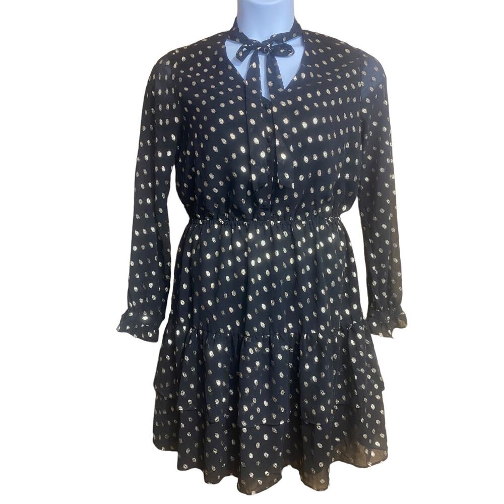 NWT Nanette Lepore black long sleeve dress with gold dots - Size 8